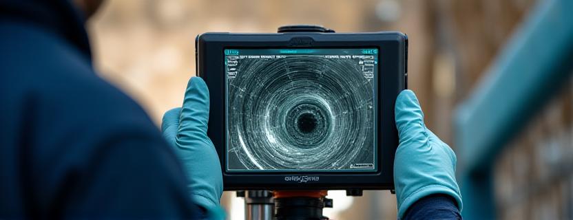 Tecnico che esegue una videoispezione di un pozzo